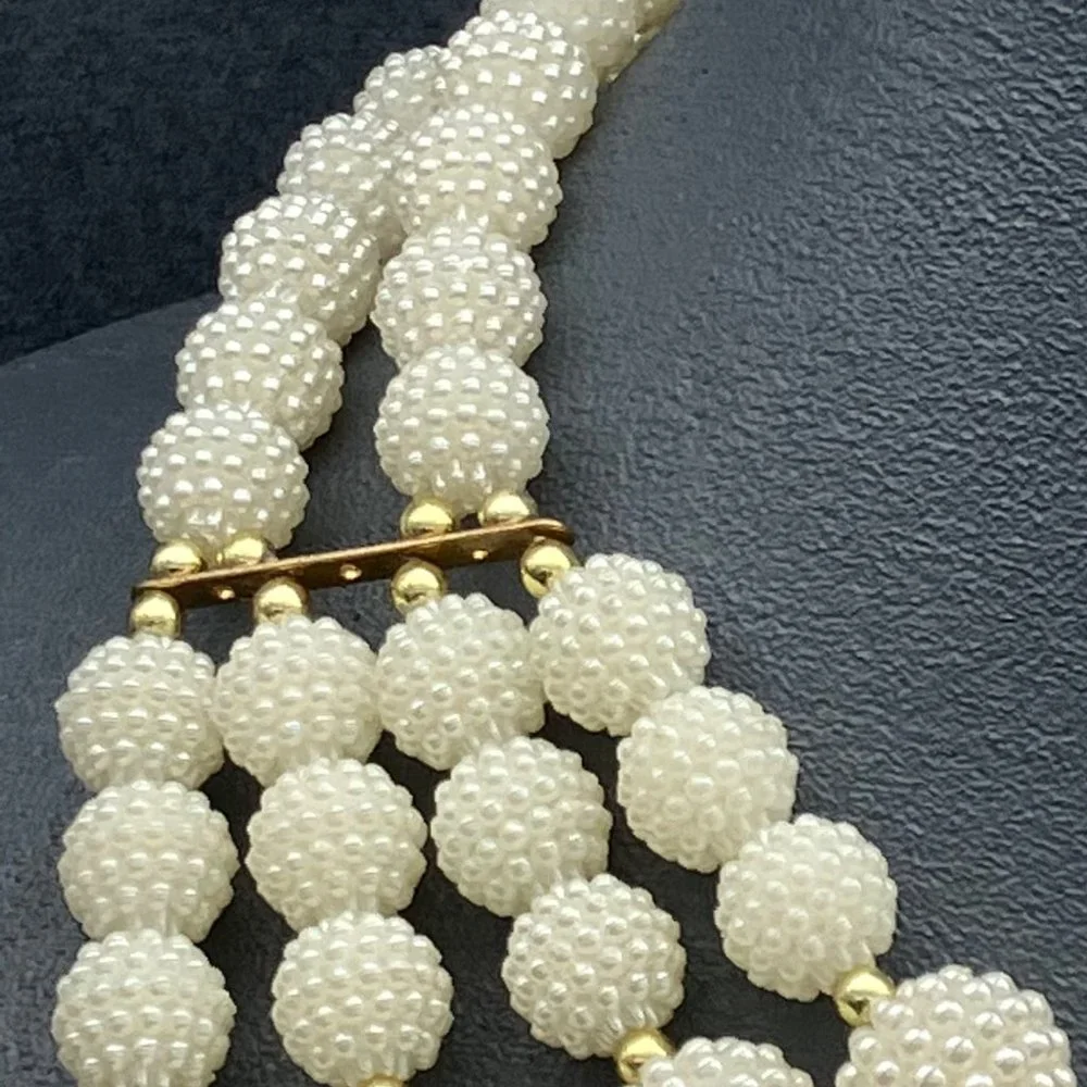 Statement Necklace Beaded Pearl Cluster Bib Multistrand Glam Copper Gold - Picture 2 of 10